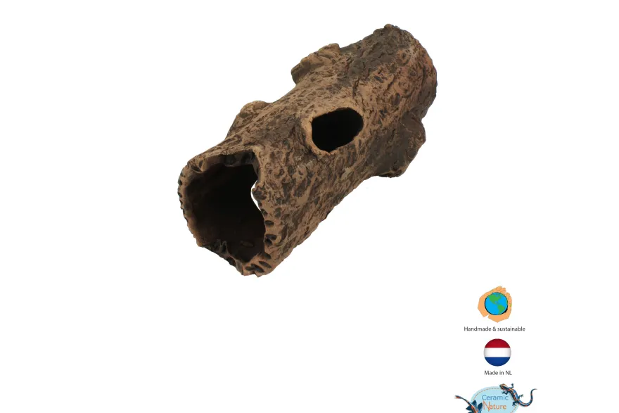 CeramicNature Log mit 2 Ästen, Baumstamm-Höhle, ca. 18 × 7 × 7 cm
