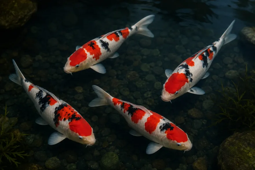 Koi Sanke (weiß-rot-schwarz), 7-10 cm, Cyprinus carpio