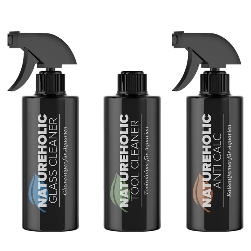 NatureHolic Aquarien Reinigungsset - 1x Kalkreiniger, 1x Glasreiniger & 1x Toolreiniger