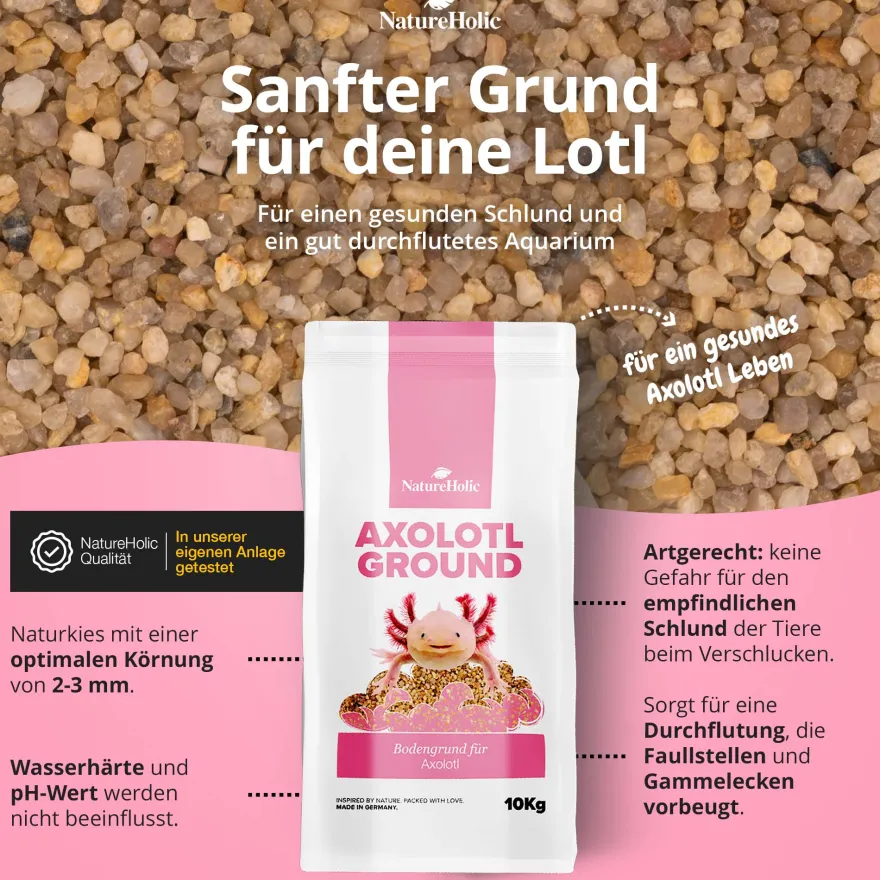 NatureHolic Axolotl Ground, Spezialbodengrund für Axolotl, 10 kg