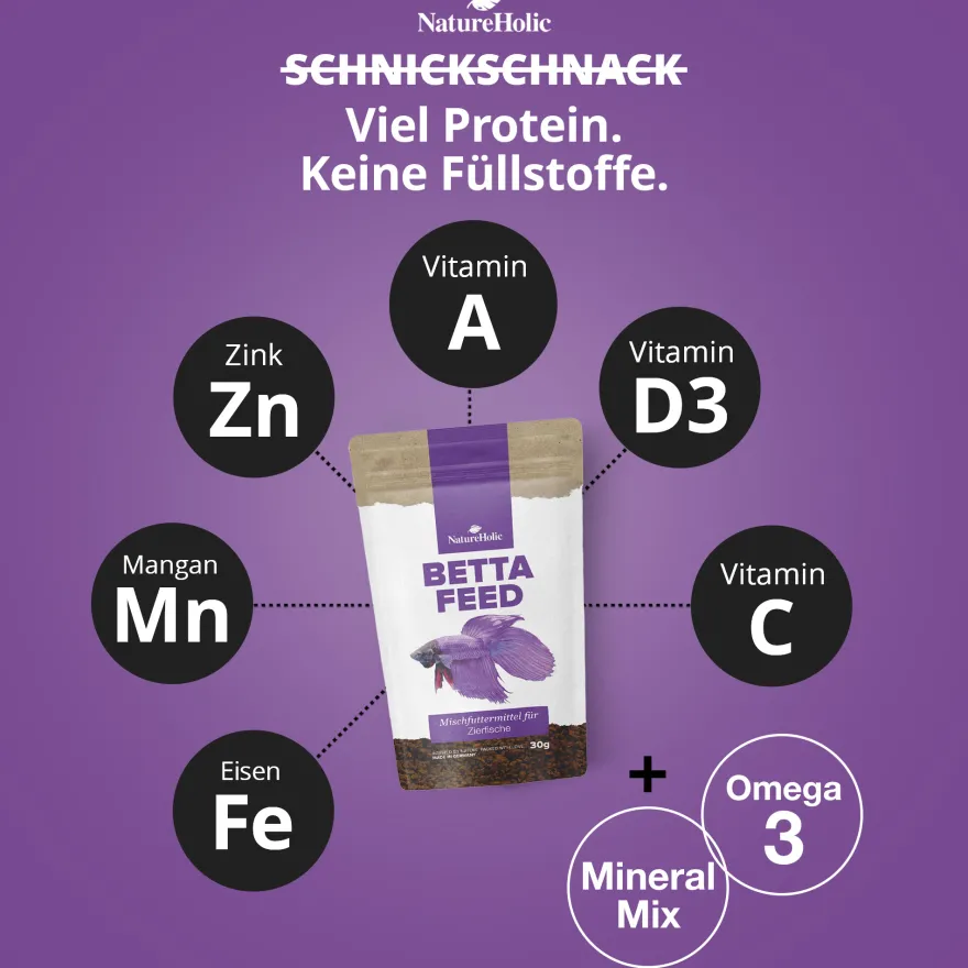 NatureHolic Bettafeed, Spezialfutter für Kampffische, 30 g