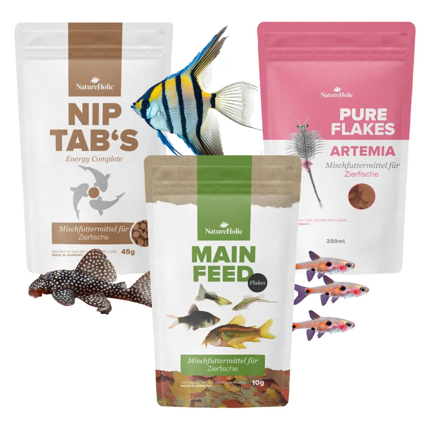 NatureHolic Fisch Alles-drin-Paket, Flocken, Flakes, Hafttabletten für Aquarienfische