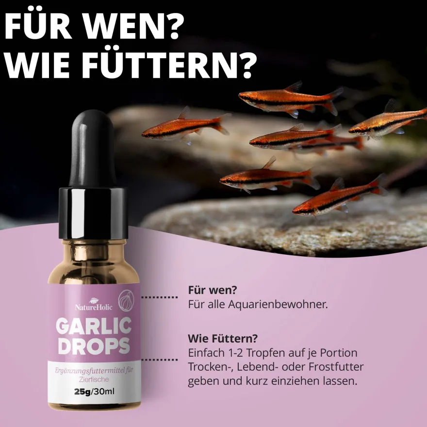 NatureHolic Garlic Drops, Fischfutter Zusatz für ein starkes Immunsystem, 30 ml