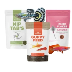 NatureHolic Guppy Futter Bundle, Softgranulat, Flocken & Hafttabletten