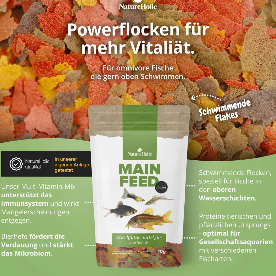 NatureHolic Mainfeed Flocke, Hauptfutter für Zierfische, 50 ml