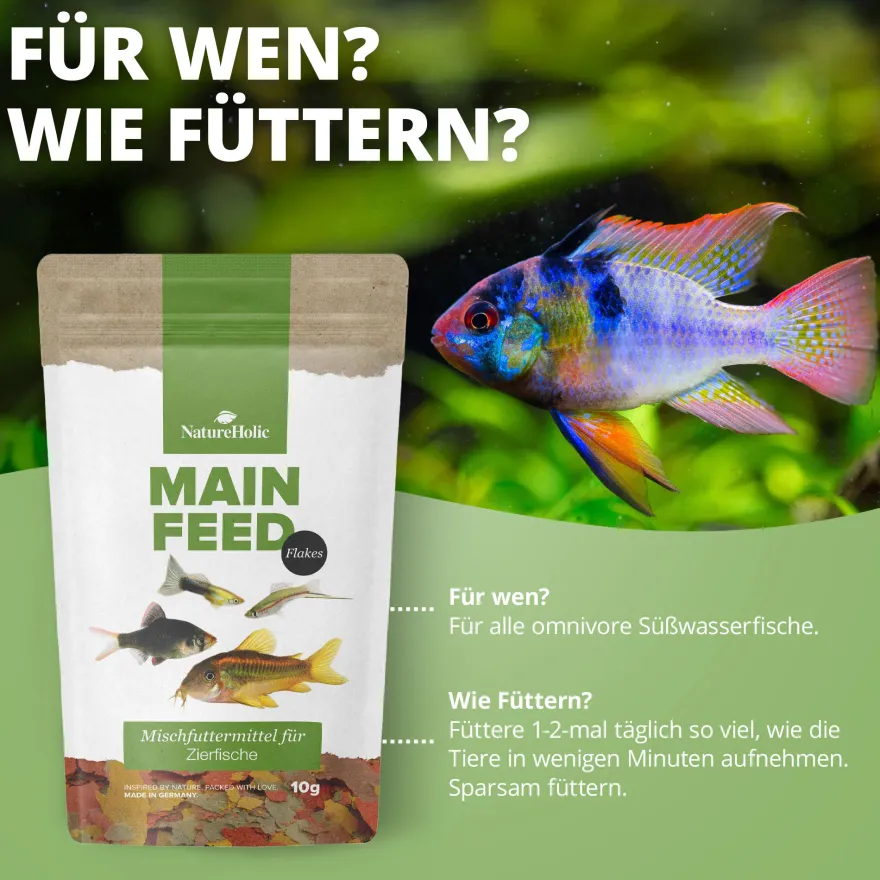 NatureHolic Mainfeed Flocke, Hauptfutter für Zierfische, 50 ml