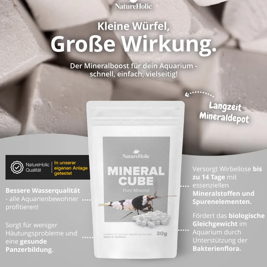 NatureHolic MineralCube Bundle, 4 Sorten, Mineralien für Garnelen, Schnecken & Krebse