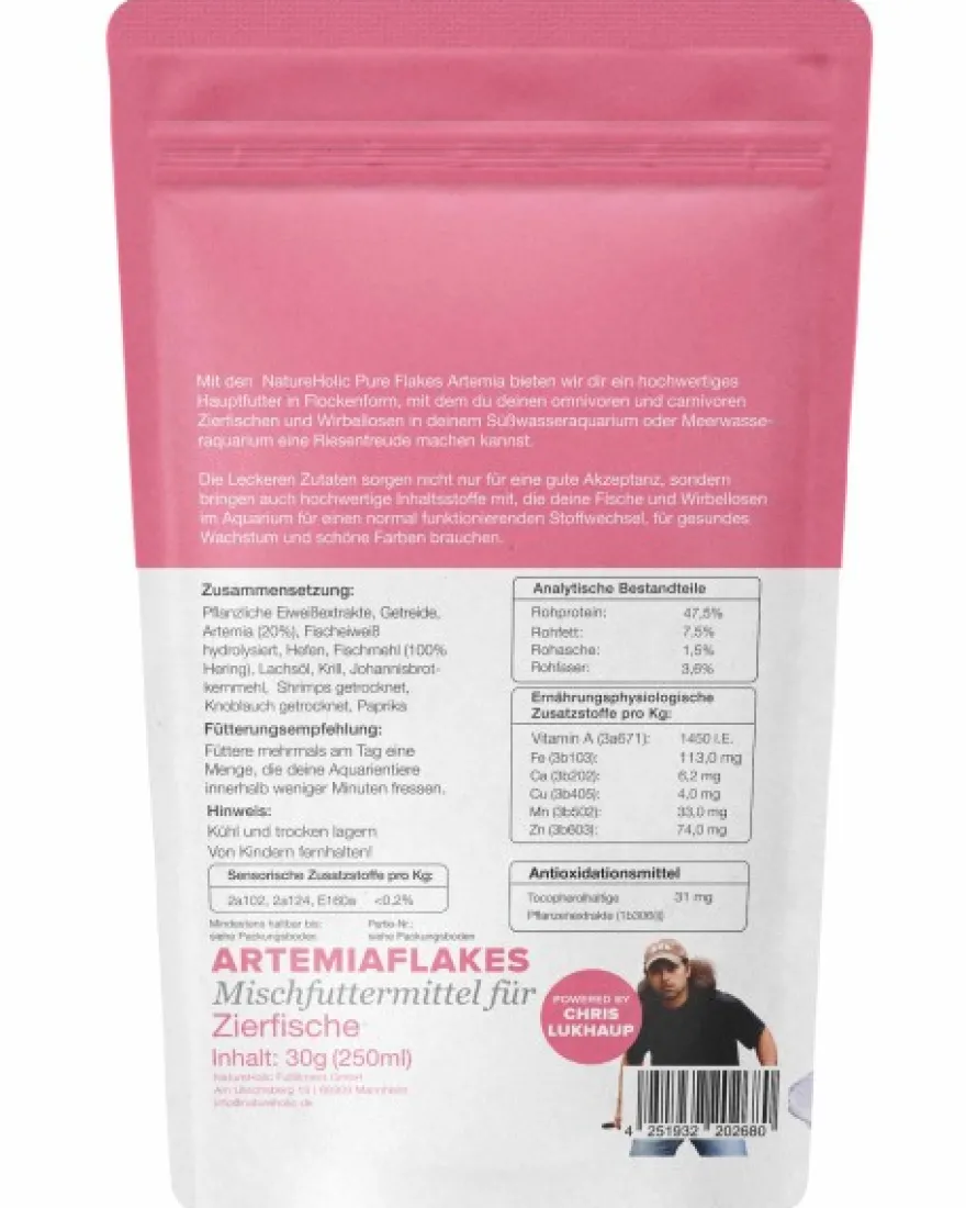 NatureHolic Pure Flakes Artemia, Futter für Fische und Wirbellose, 30 g