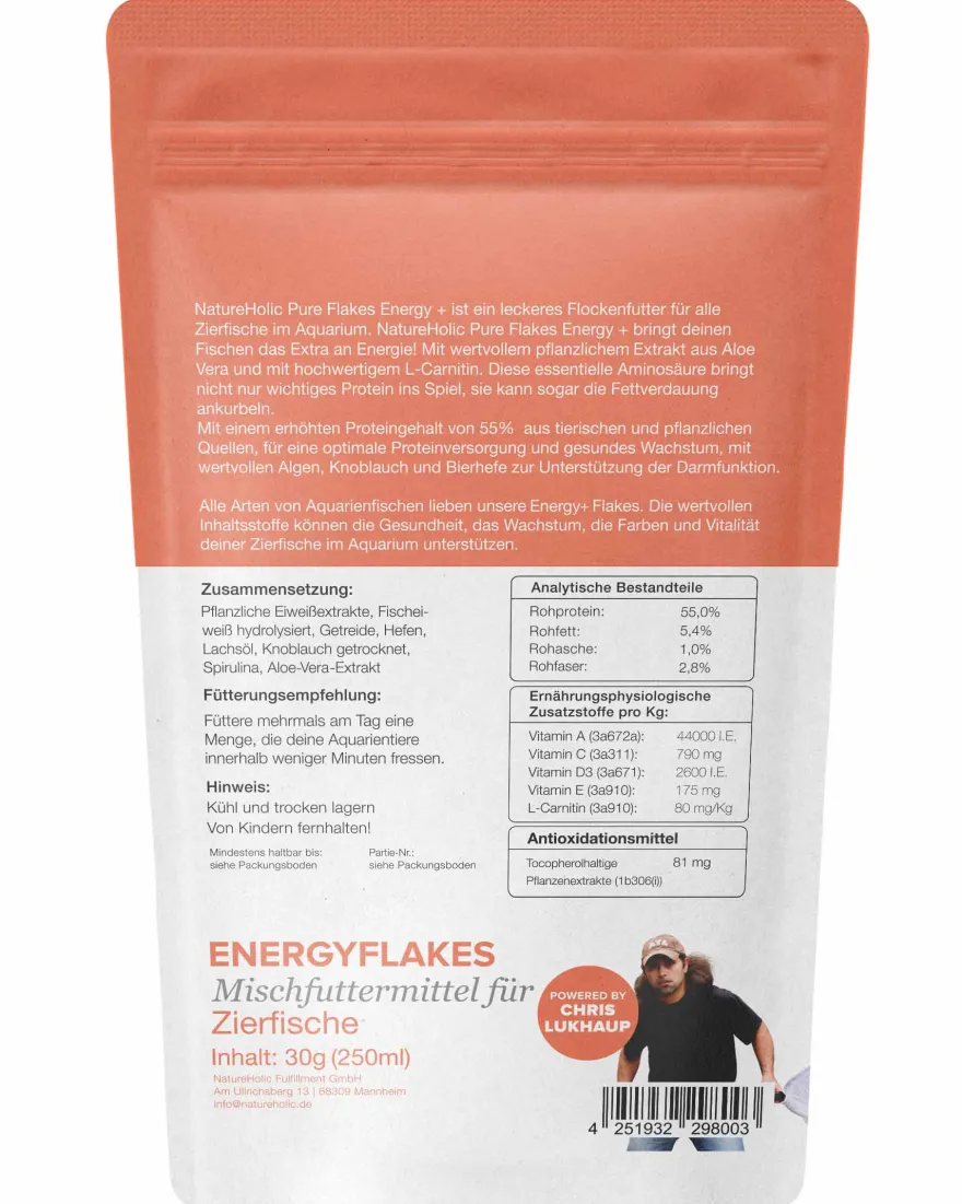 NatureHolic Pure Flakes Energy+, Futter für Fische und Wirbellose, 250 ml