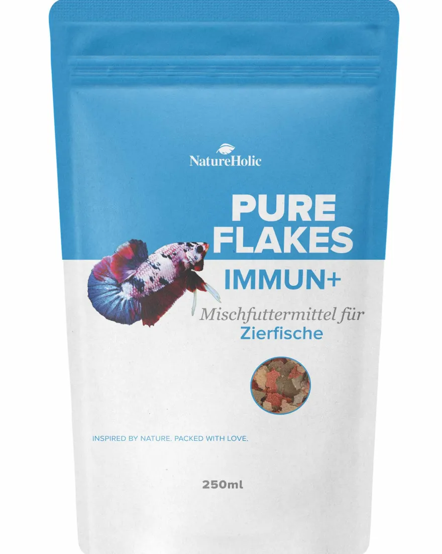 NatureHolic Pure Flakes Immun+, Futter für Fische und Wirbellose, 250 ml
