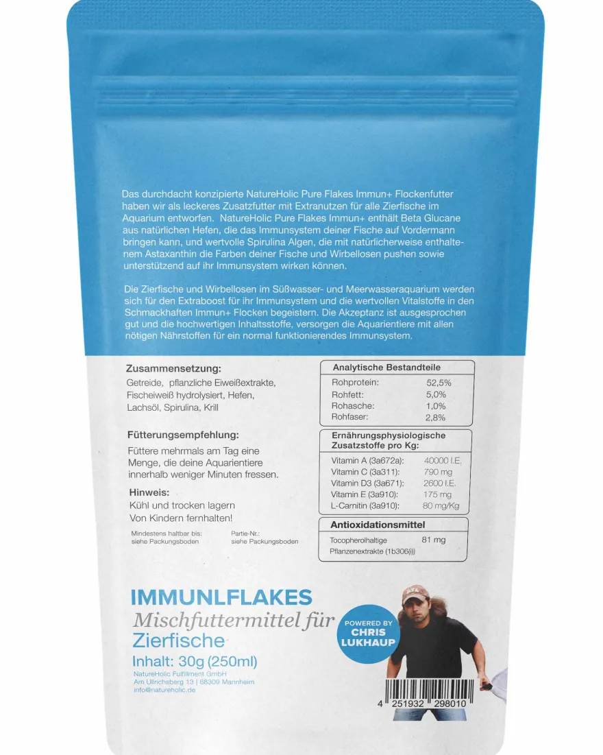 NatureHolic Pure Flakes Immun+, Futter für Fische und Wirbellose, 250 ml