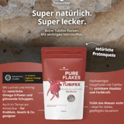 NatureHolic Pure Flakes Tubifex, Futter für Fische und Wirbellose, 250 ml