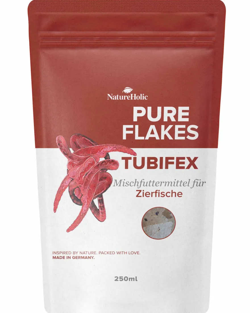 NatureHolic Pure Flakes Tubifex, Futter für Fische und Wirbellose, 250 ml