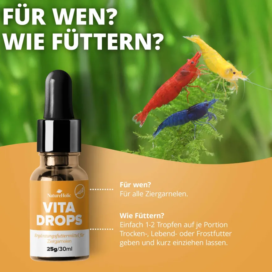 NatureHolic Vita Drops Shrimp, Garnelenfutter Zusatz für mehr Vitalität, 30 ml